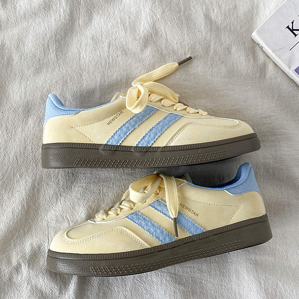 Pastel Yellow & Blue Stripe Sneakers