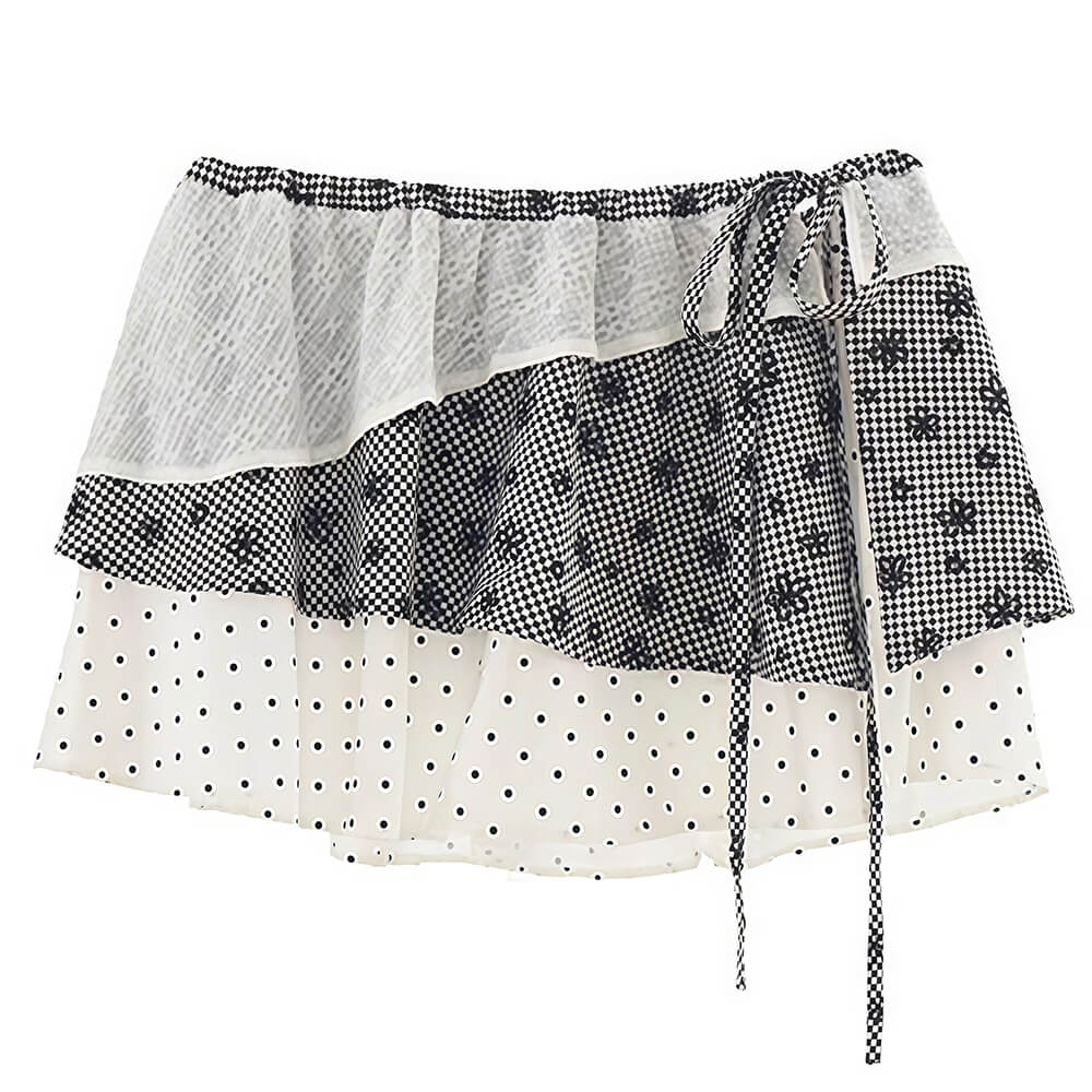 Patchwork Overlay Wrap Skirt Belt