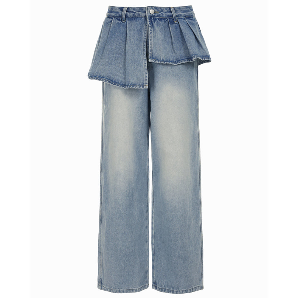 Peplum Waist Denim Wide Leg Jeans