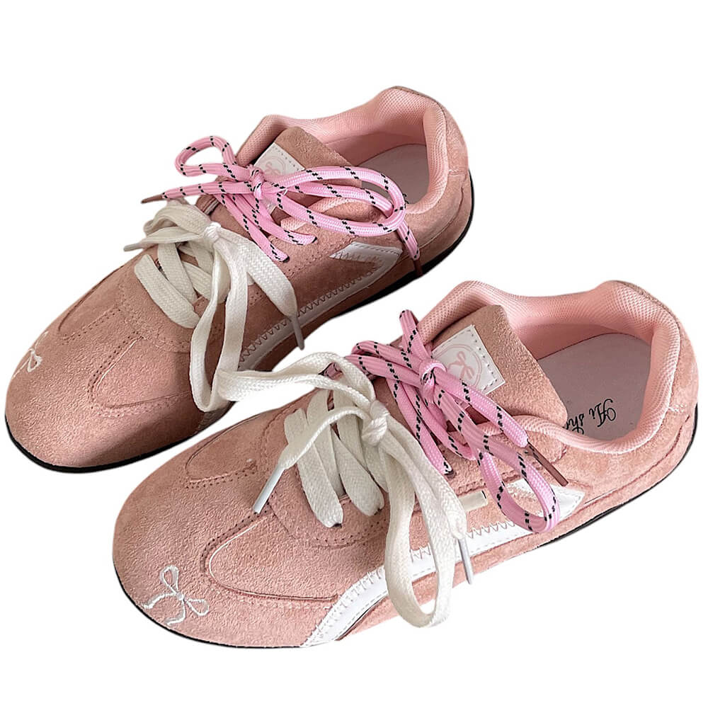 Pink Bow Embroidery Sneakers