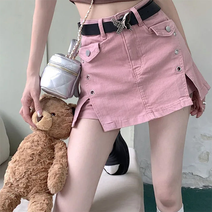 Pink Denim Skort with Butterfly Belt