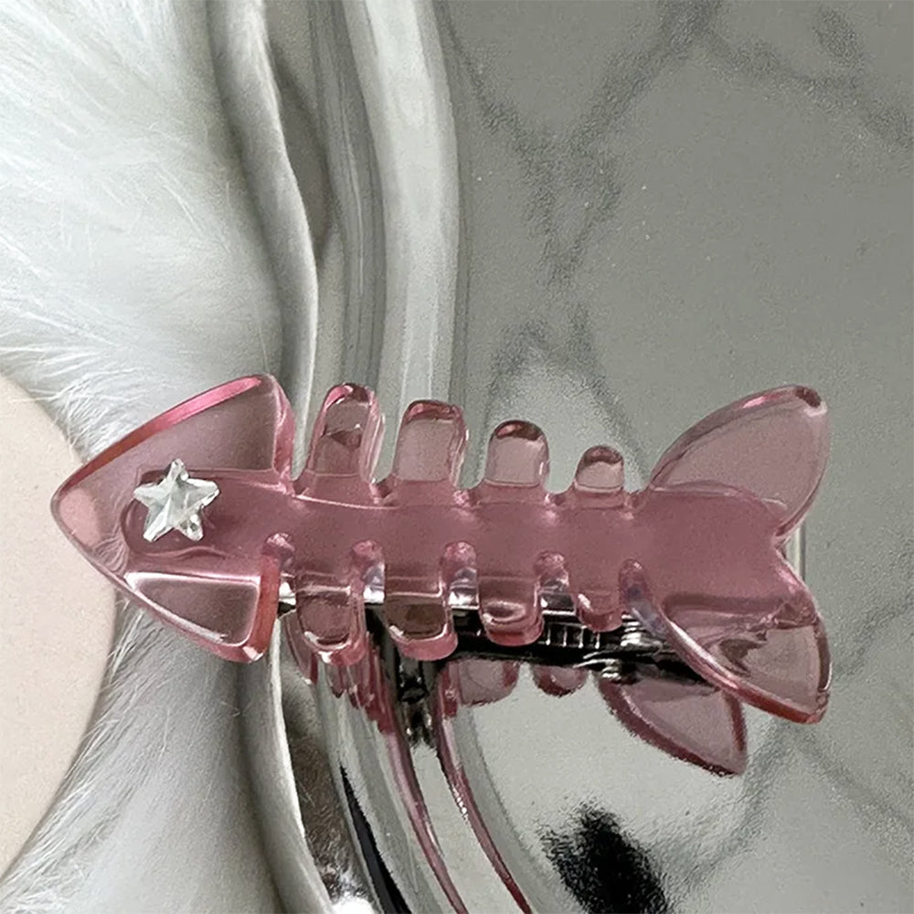 Pink Fish Bone Claw Clip