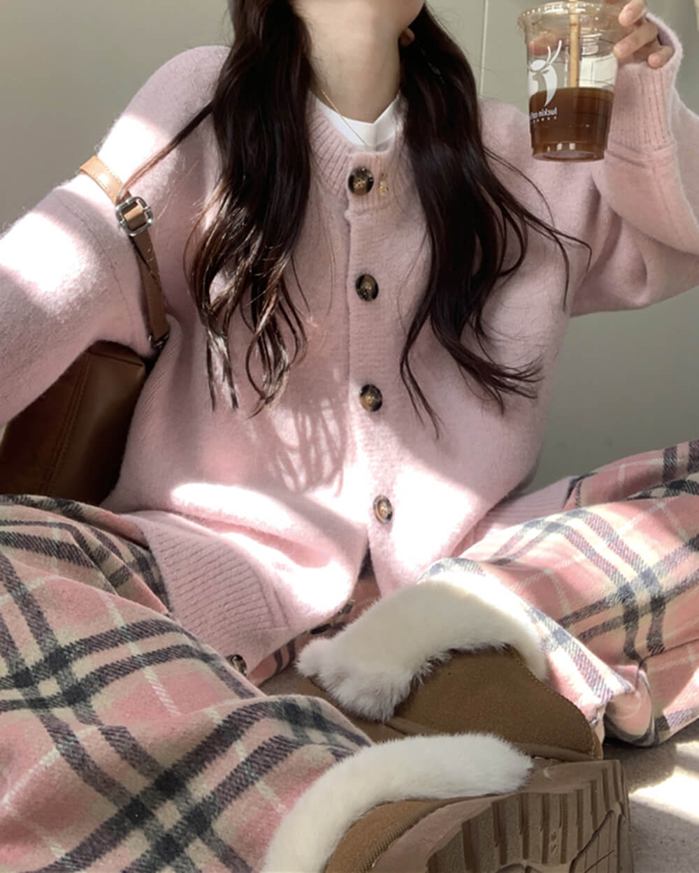 Pink Plaid Wide Leg Pants