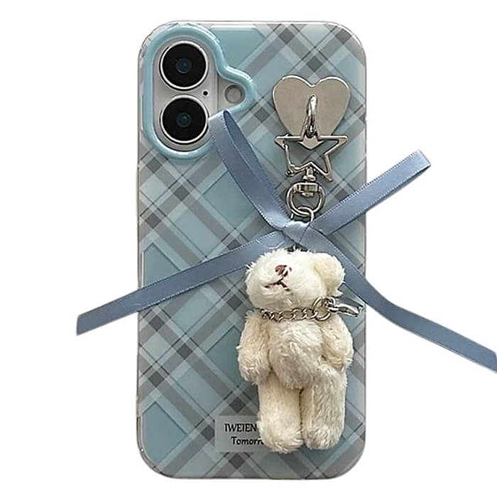 Plaid Bear Charm iPhone Case