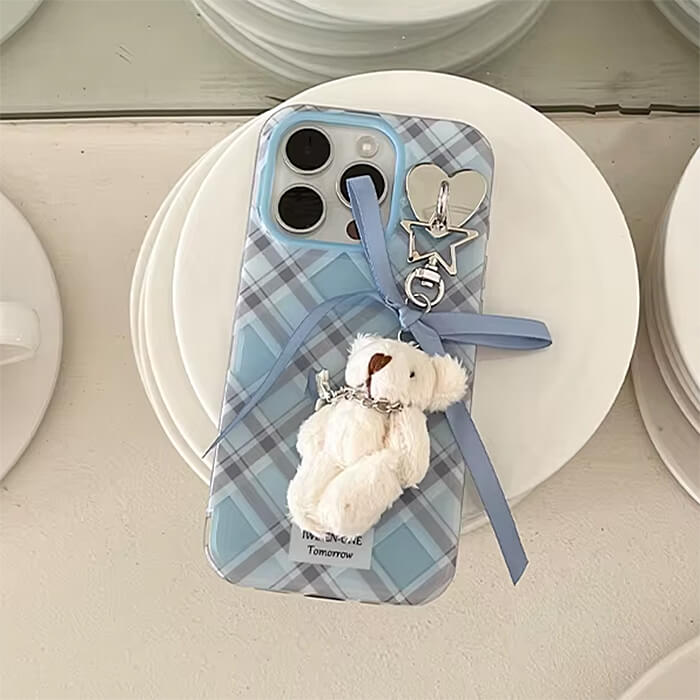 Plaid Bear Charm iPhone Case