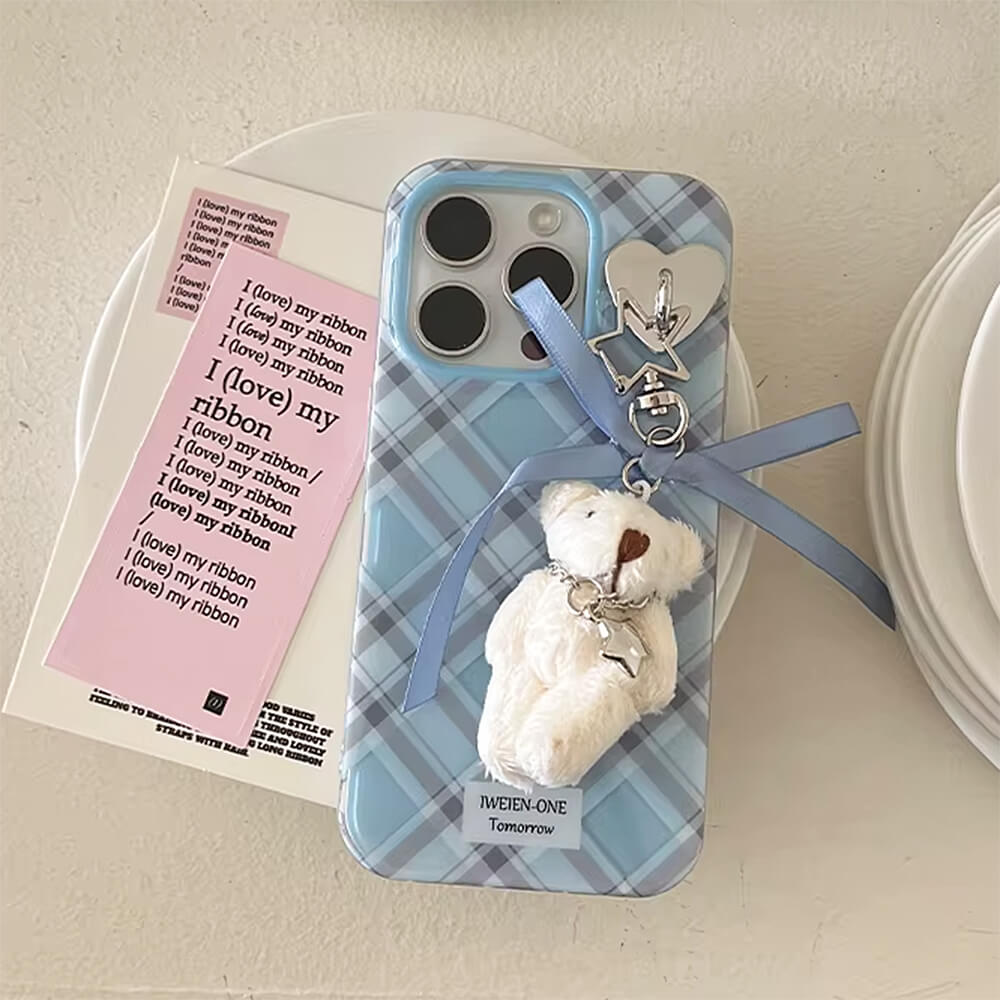 Plaid Bear Charm iPhone Case