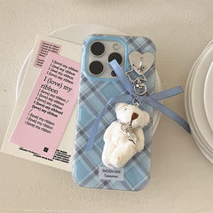 Plaid Bear Charm iPhone Case