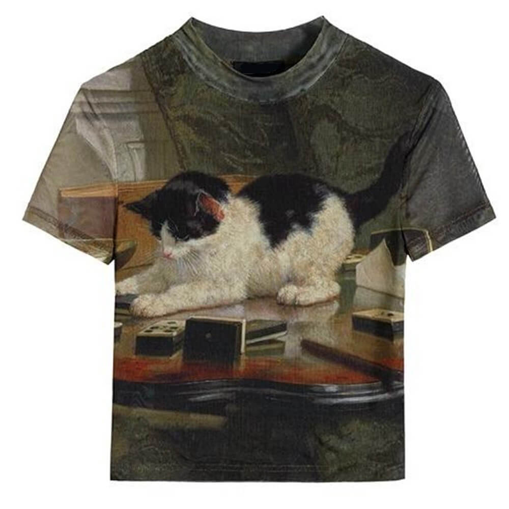 Playful Kitten Print Y2K Top