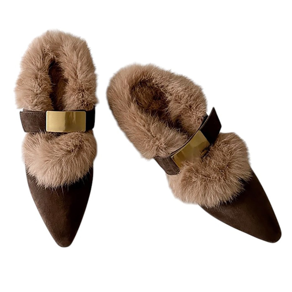 Pointed-Toe Faux Fur Mules
