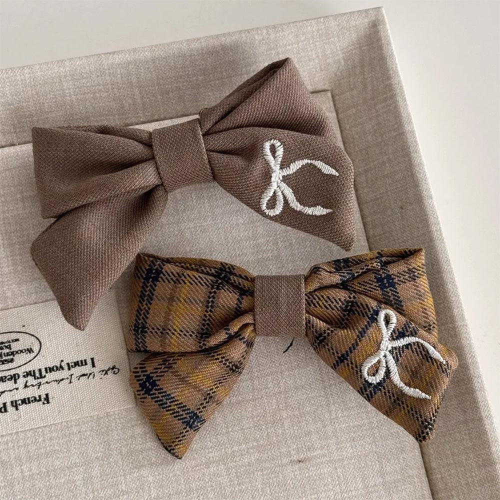 Preppy Bow Embroidery Hair Bow Set