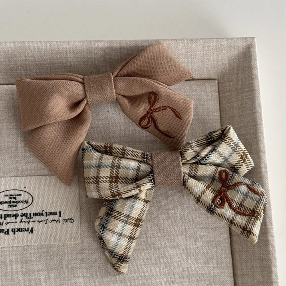 Preppy Bow Embroidery Hair Bow Set