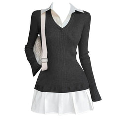 Preppy Style Pleated Knit Dress