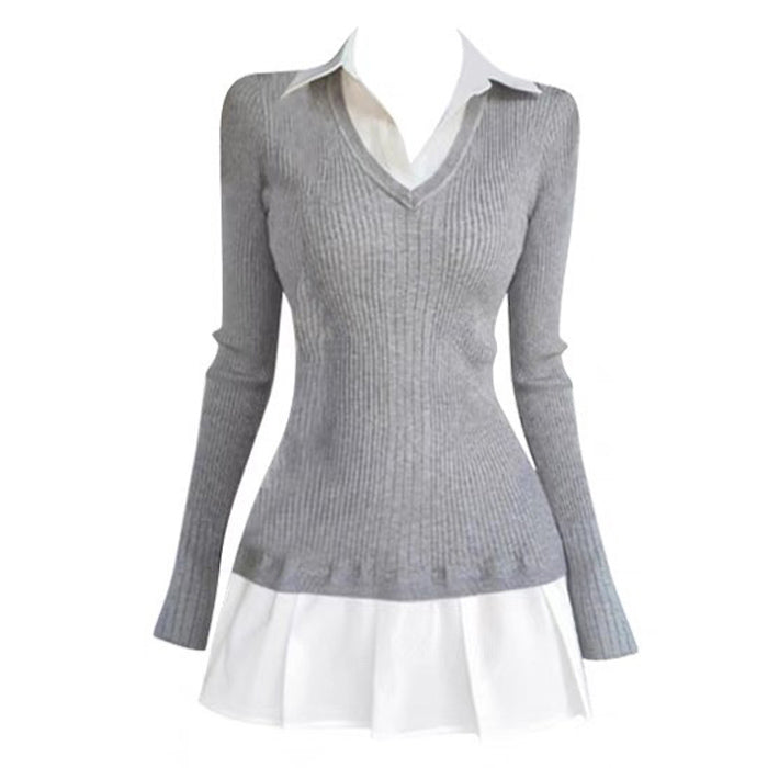 Preppy Style Pleated Knit Dress