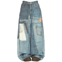 Printed Panel Look Baggy Denim Pants