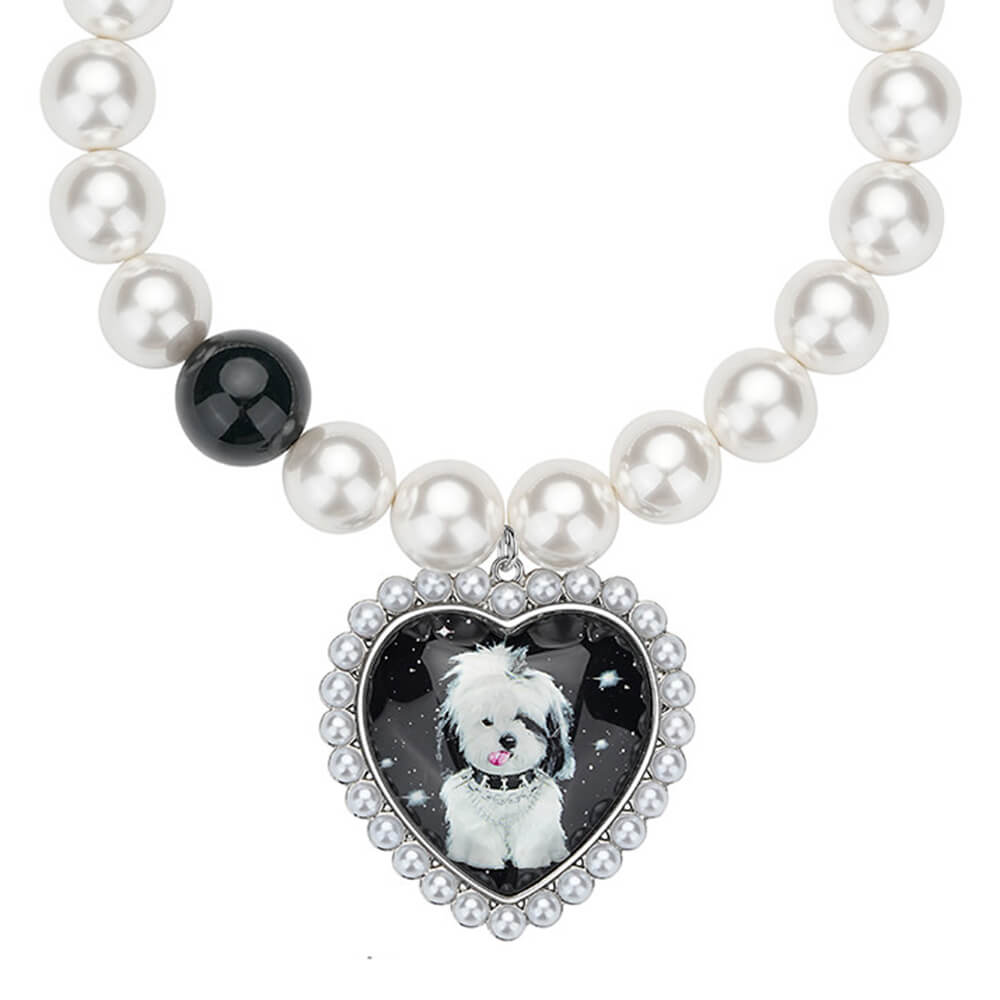 Puppy Heart Charm Pearl Necklace