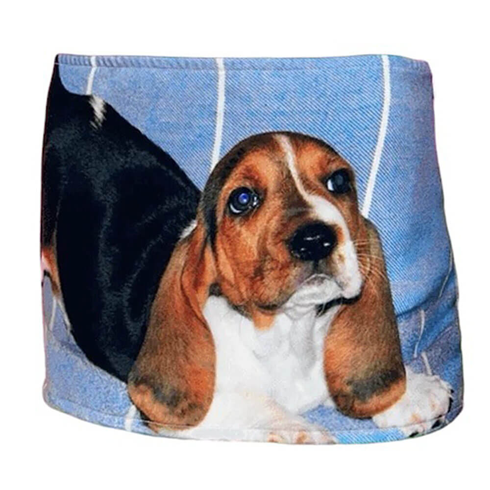 Puppy Print Y2K Denim Micro Skirt
