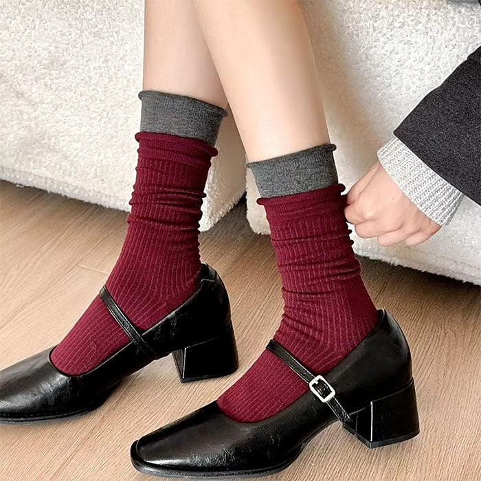 Cozy Red and Grey Patterned Socks