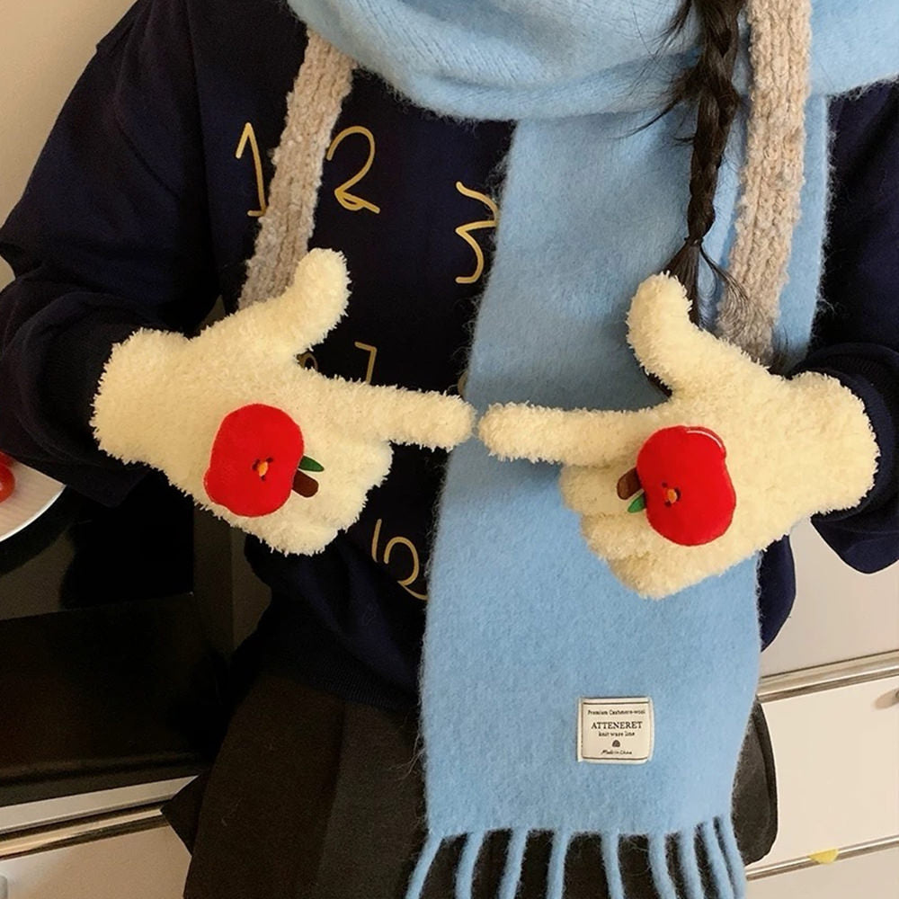 Red Apple Fuzzy Gloves