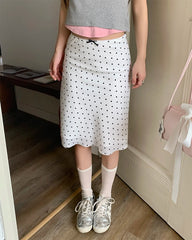 Satin Polka Dot Midi Skirt