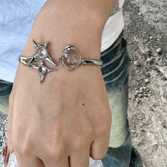 Silver Star and Crystal Open Bracelet