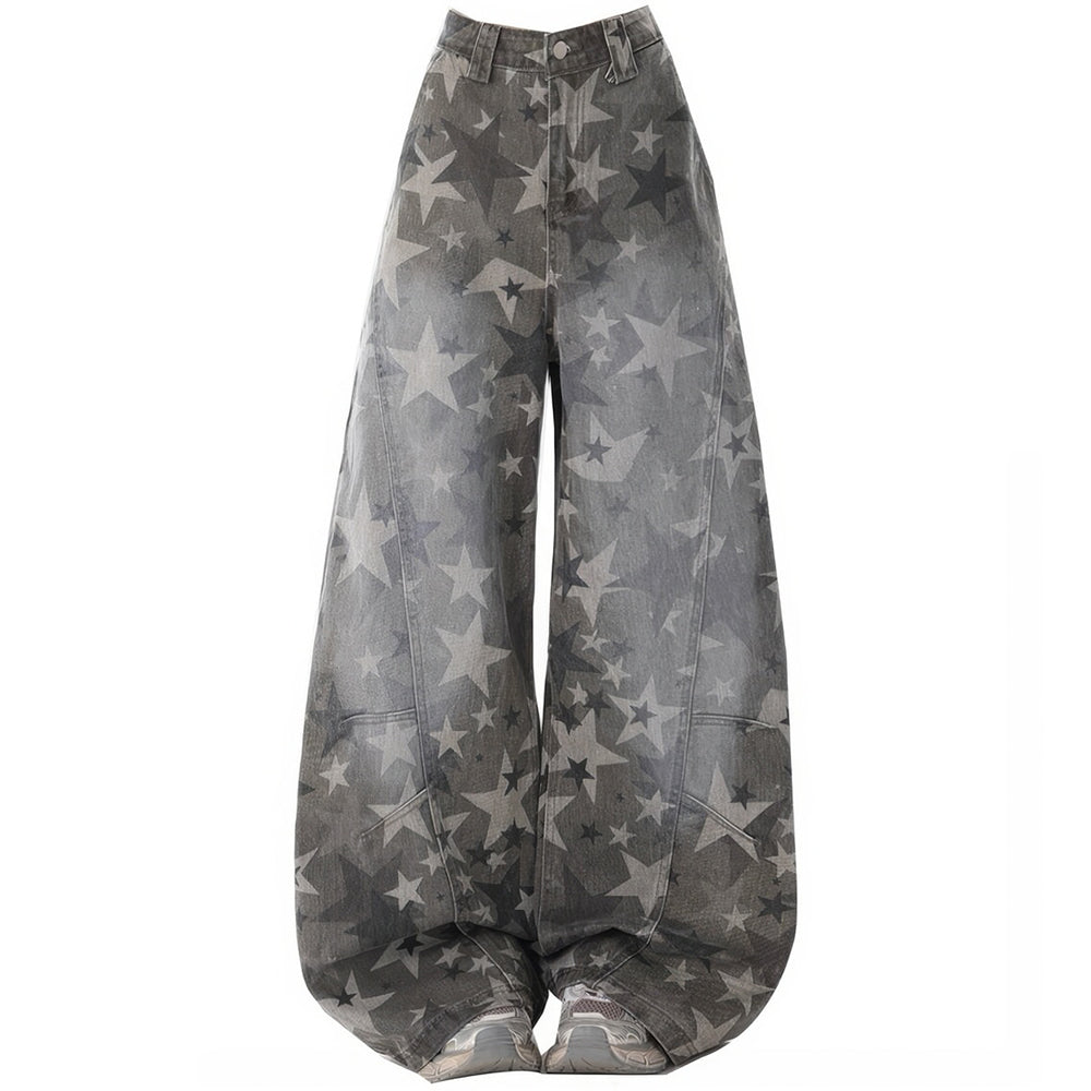 Oversized Star Pattern Wide Leg Jeans