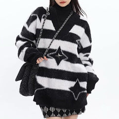 Star Girl Fuzzy Striped Sweater