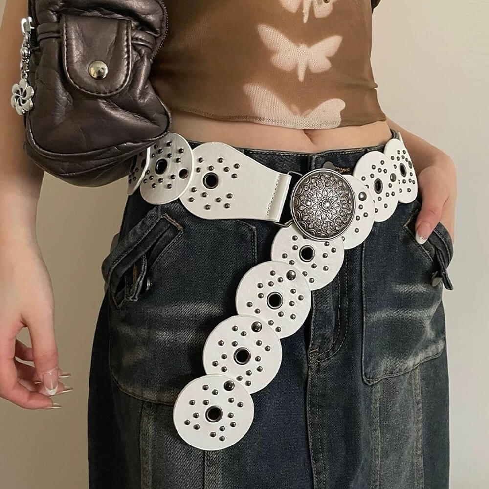 White Studded Boho Belt