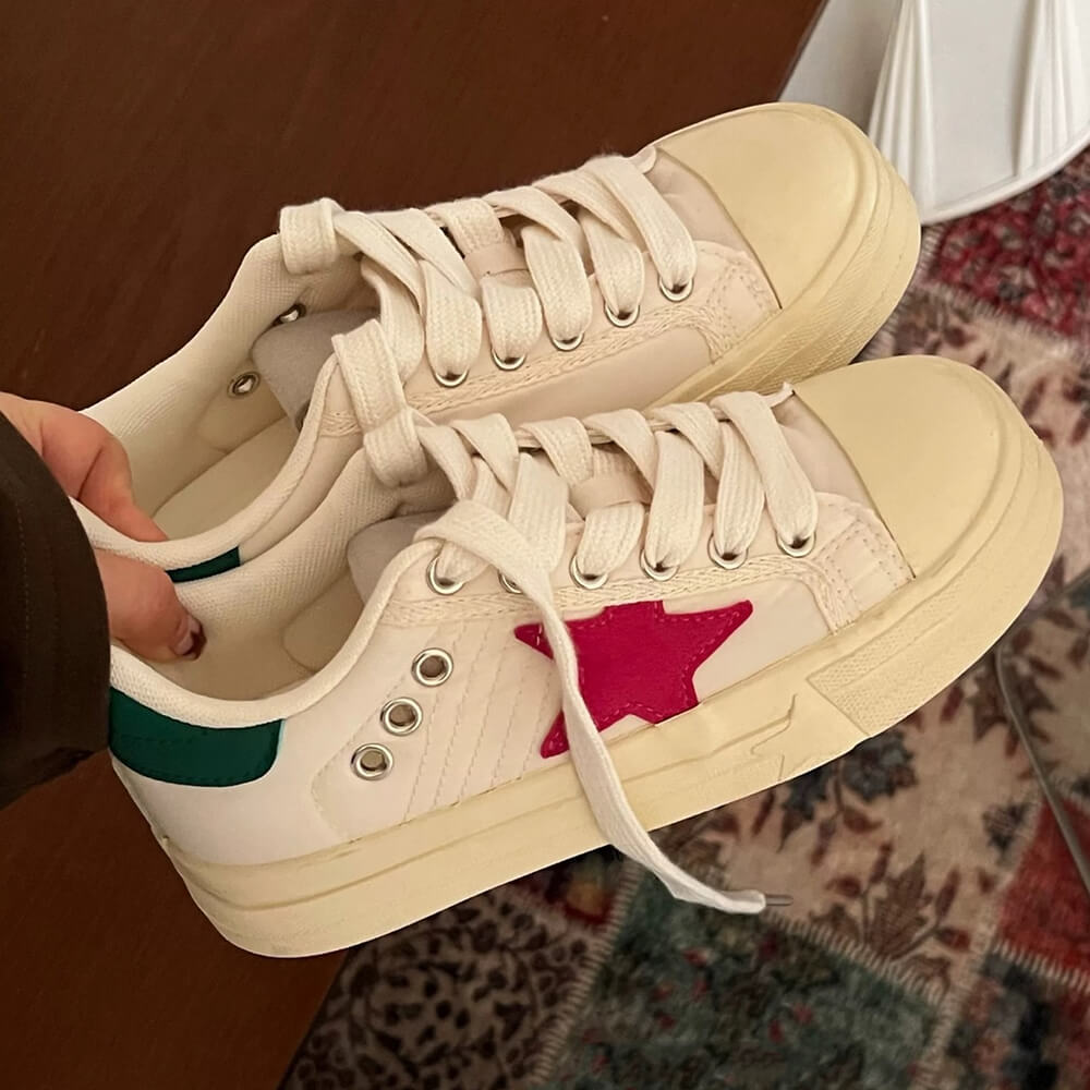 White & Red Star Sneakers