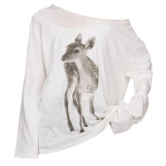 Y2K Deer Print One-Shoulder Top