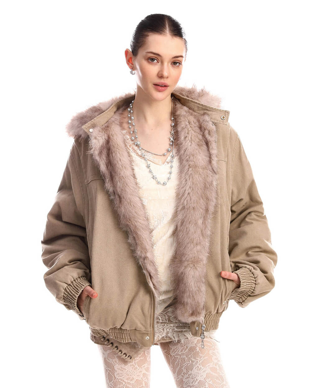 Y2K Faux Fur Bomber Jacket