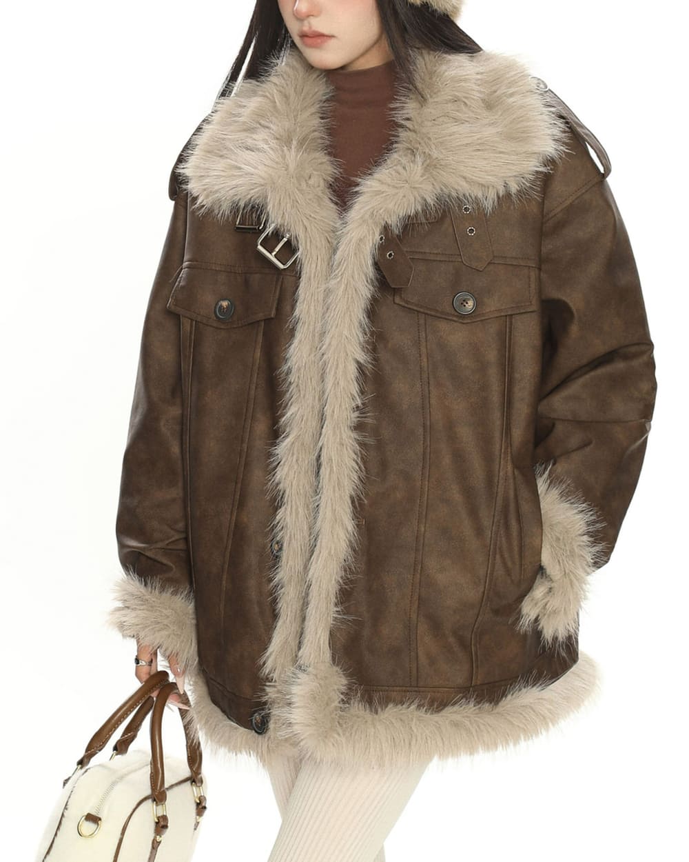 Y2K Fur Trim Aviator Jacket