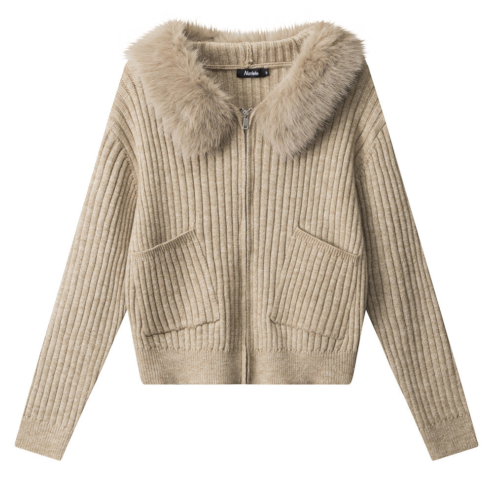 Y2K Style Fur Trim Zip Hoodie