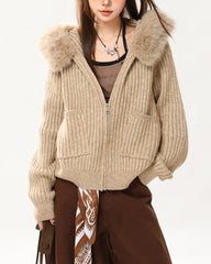 Y2K Style Fur Trim Zip Hoodie