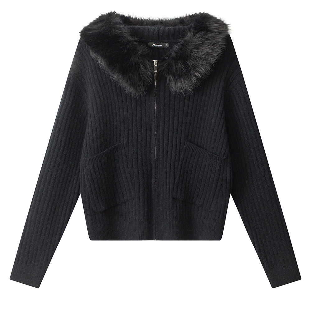 Y2K Style Fur Trim Zip Hoodie
