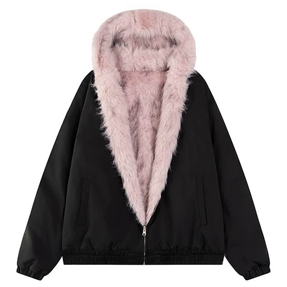 Y2K Fur-Lined Zip-Up Jacket
