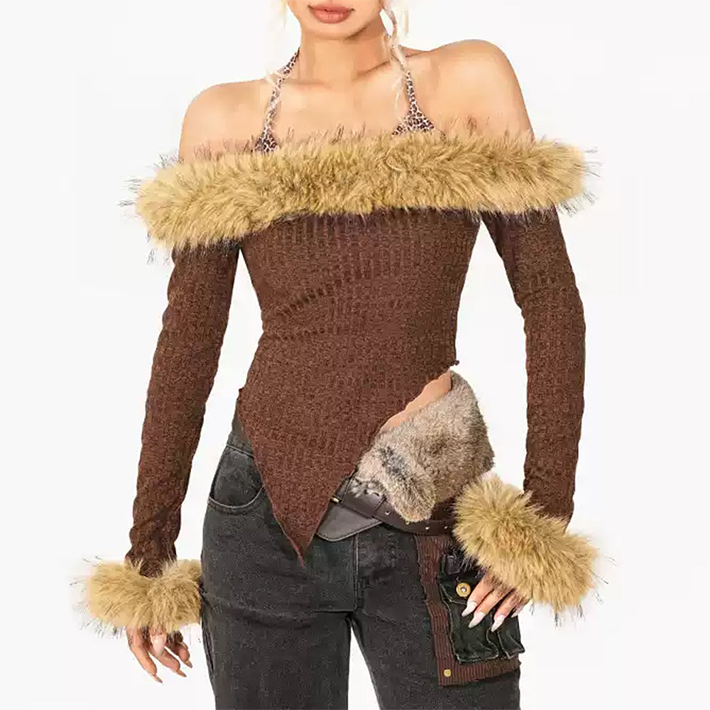 Y2K Fuzzy Off-Shoulder Top