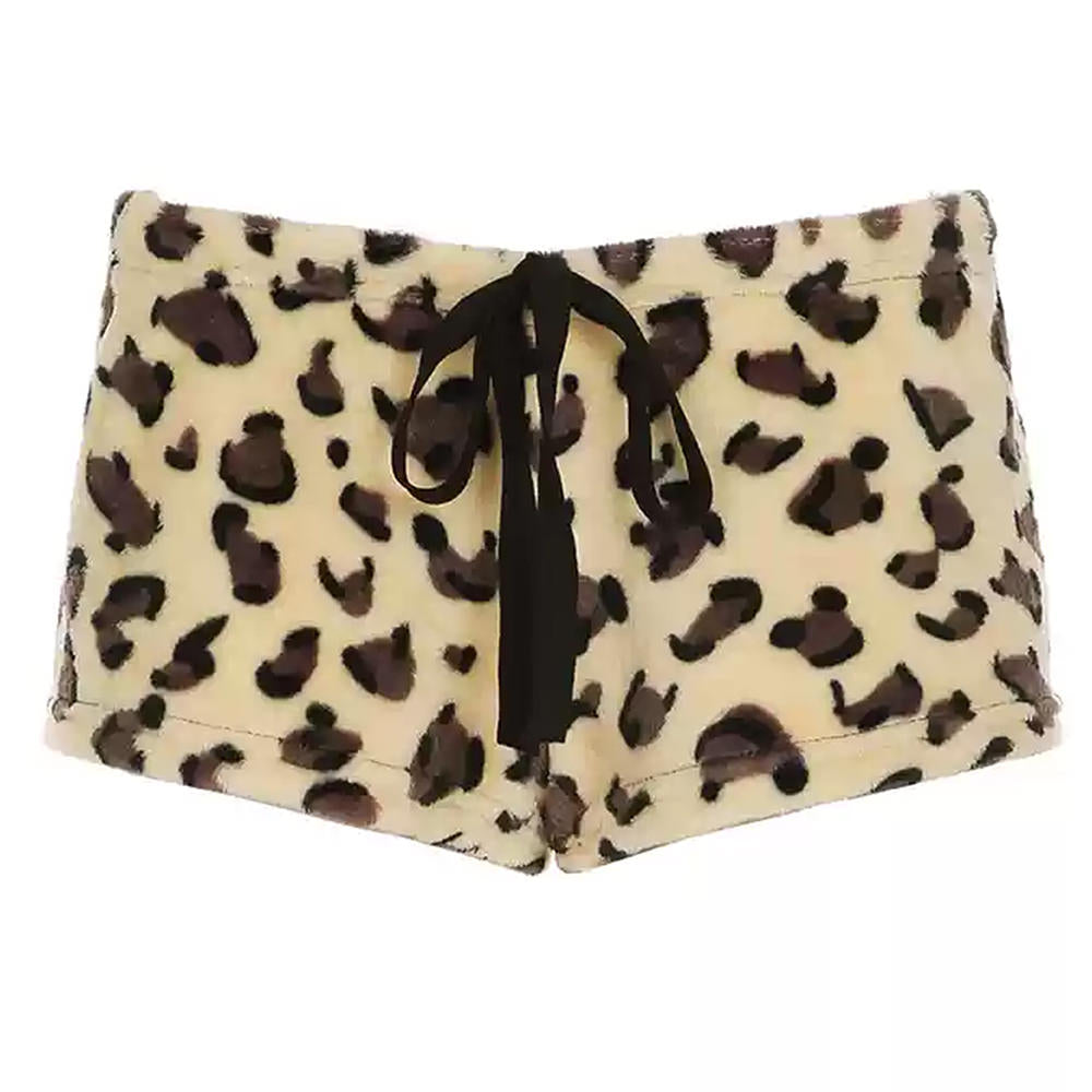 Y2K Leopard Fuzzy Mini Shorts