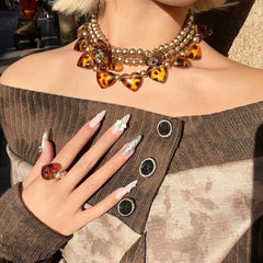 Y2K Leopard Heart Choker Necklace