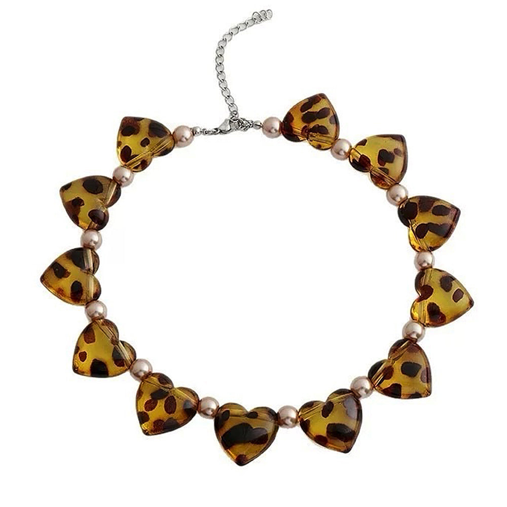 Y2K Leopard Heart Choker Necklace