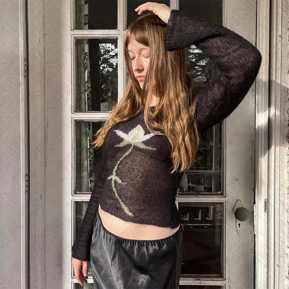 Y2K Lily Crochet Long Sleeve Top