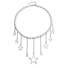 Y2K Pearl Necklace with Star Charms